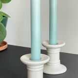 Pair of White Ceramic Candlesticks