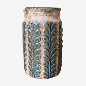 Vase en céramique ecru et turquoise