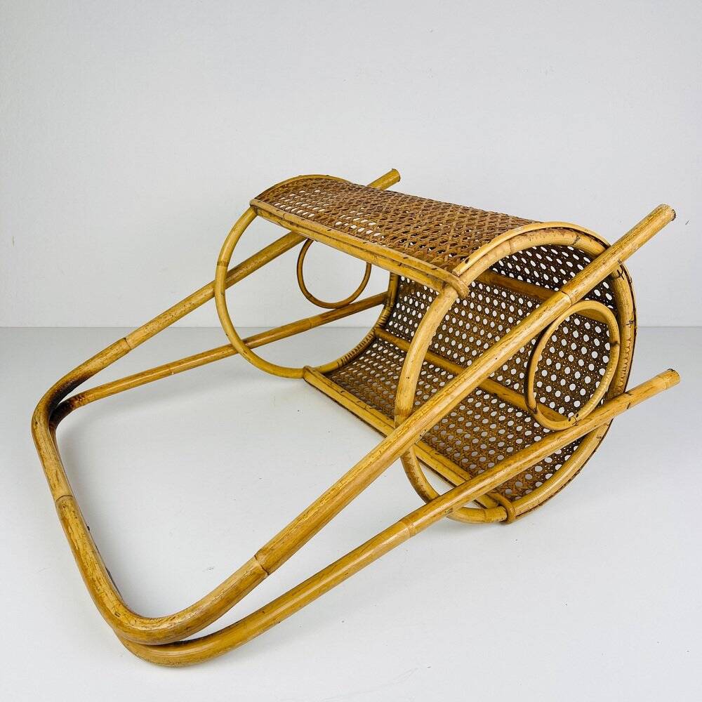 Vintage bamboo and Vienna straw magazine rack, Italy, 1960s.