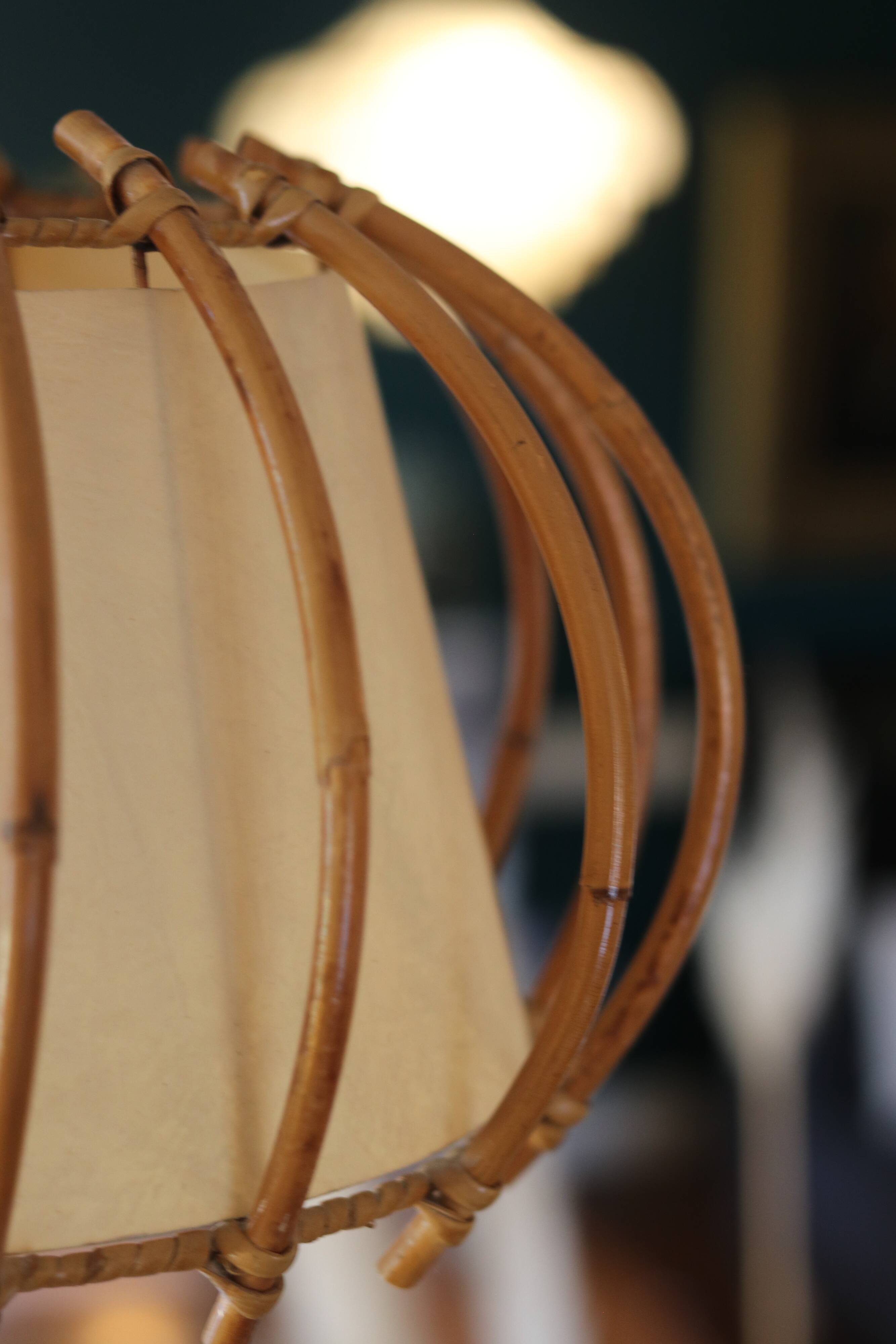 Vintage rattan and paper pendant light