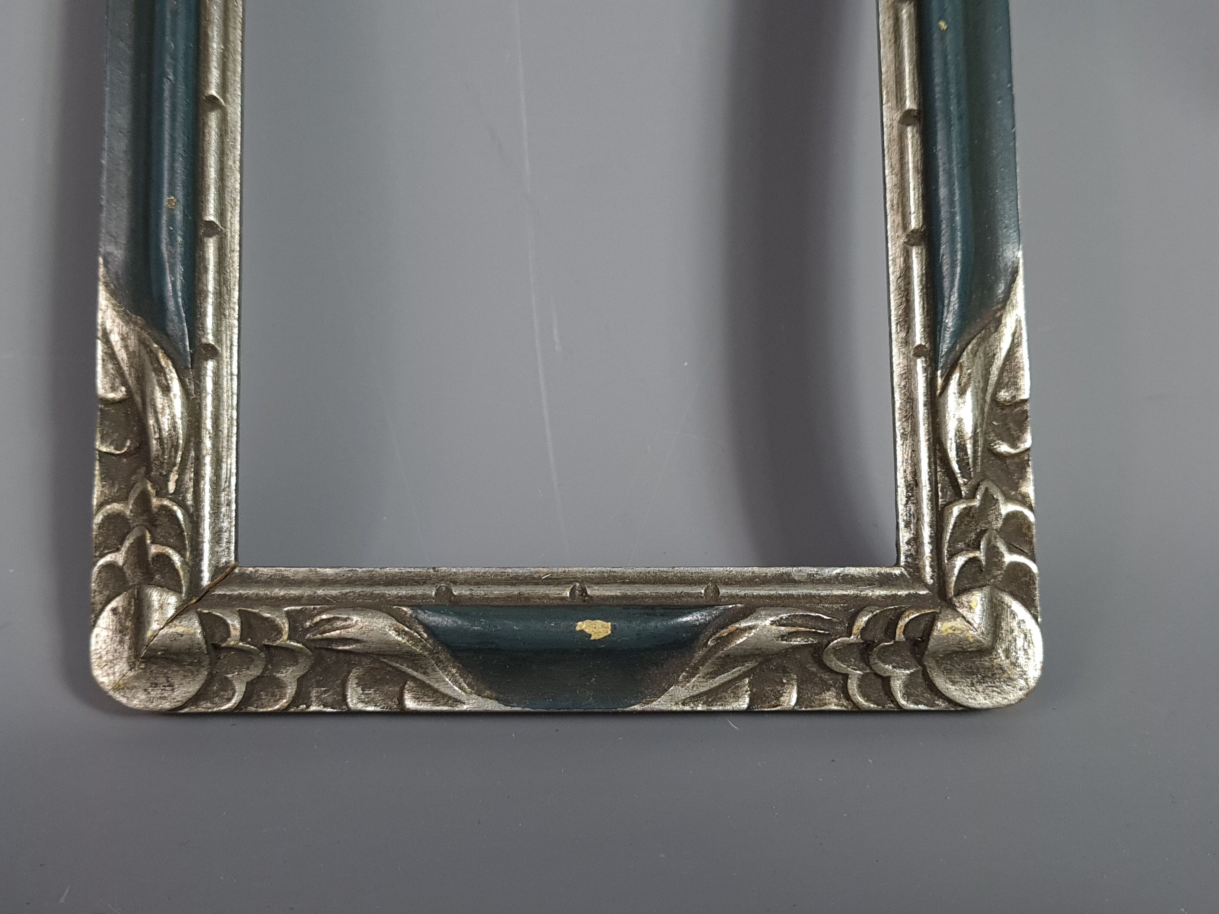 Old Art Deco frame carved wood silver 16.6x11.6 cm, hardwood 14.3x9.4 cm SB