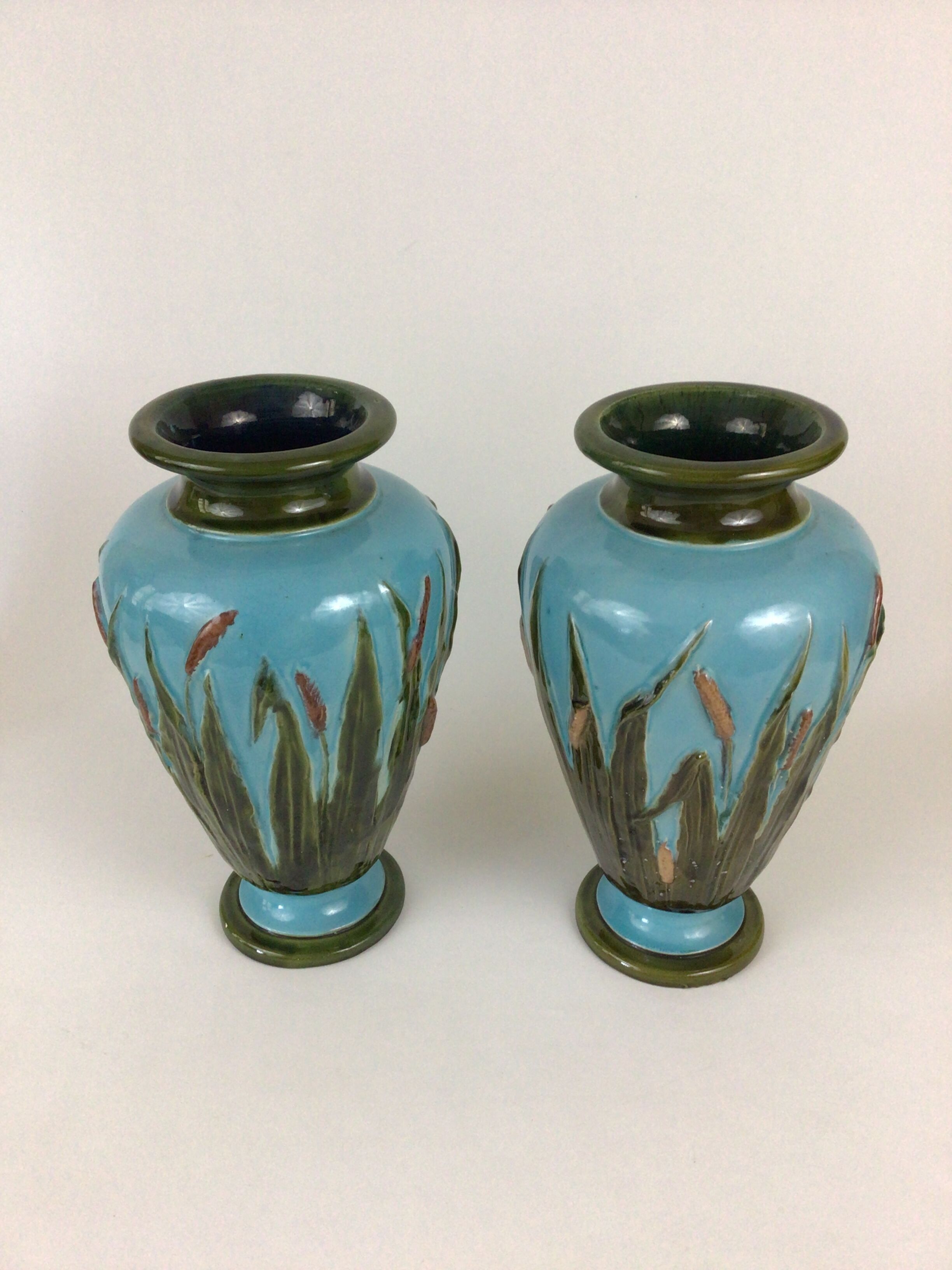 Pair of enamelled ceramic vases Barbotine Art Nouveau
