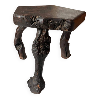 Brutalist wooden tripod stool