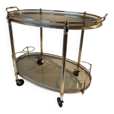 Neoclassical bar cart in gilded brass and smoked glass