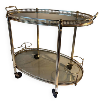 Neoclassical bar cart in gilded brass and smoked glass
