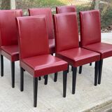 6 Italian Vega chairs in burgundy leather with high backs