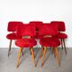 Set of 5 wooden chairs with red Pelfran moumoute