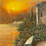 Mediterranean sunset oil on canvas signed