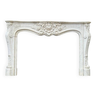 Remarkable Louis XV Style Fireplace In White Carrara Marble Circa 1880