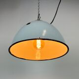 Industrial grey enamel factory lamp with cast iron top, 1960s