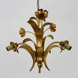 Vintage Masca chandelier in aged golden metal and golden flower