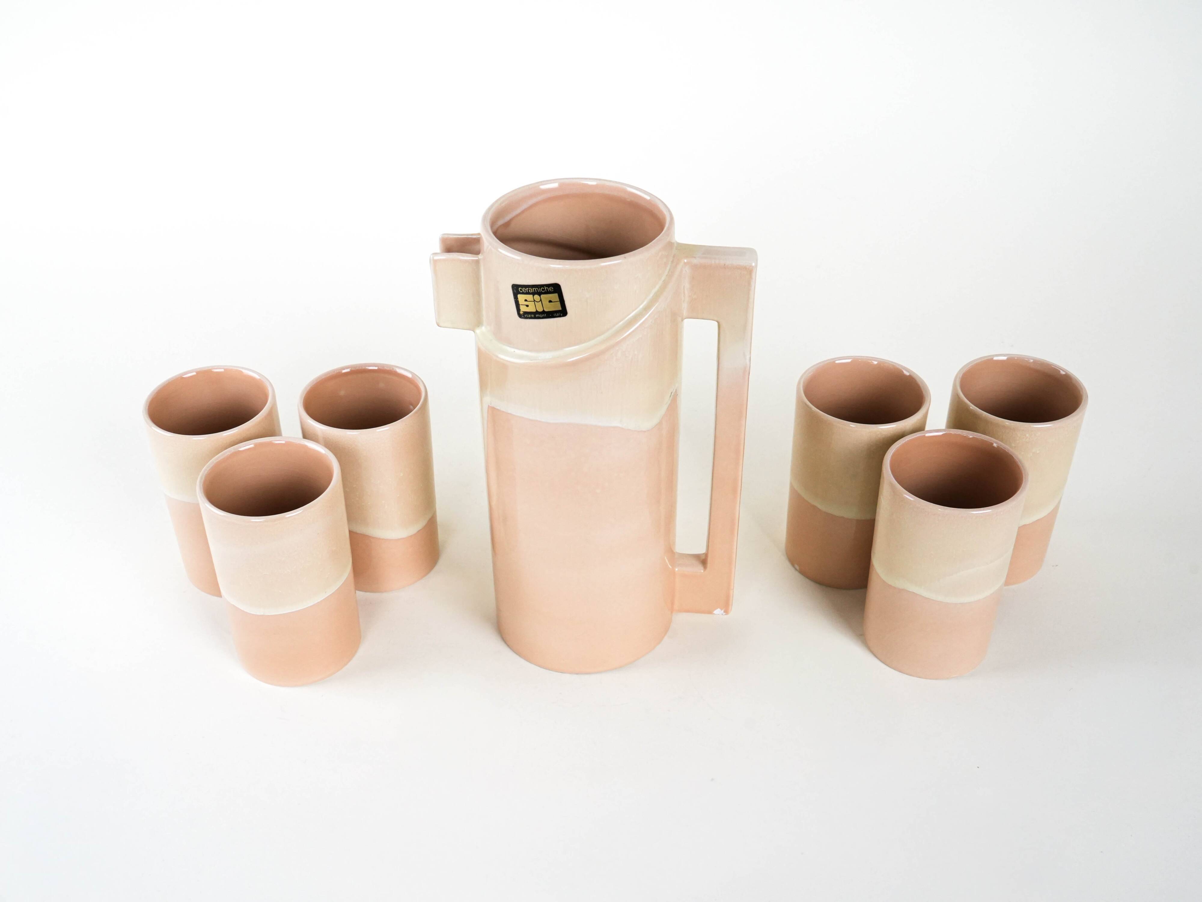 Ceramic jug and cup set, Italian design, 1960s, manufacturer: Ceramiche SIC