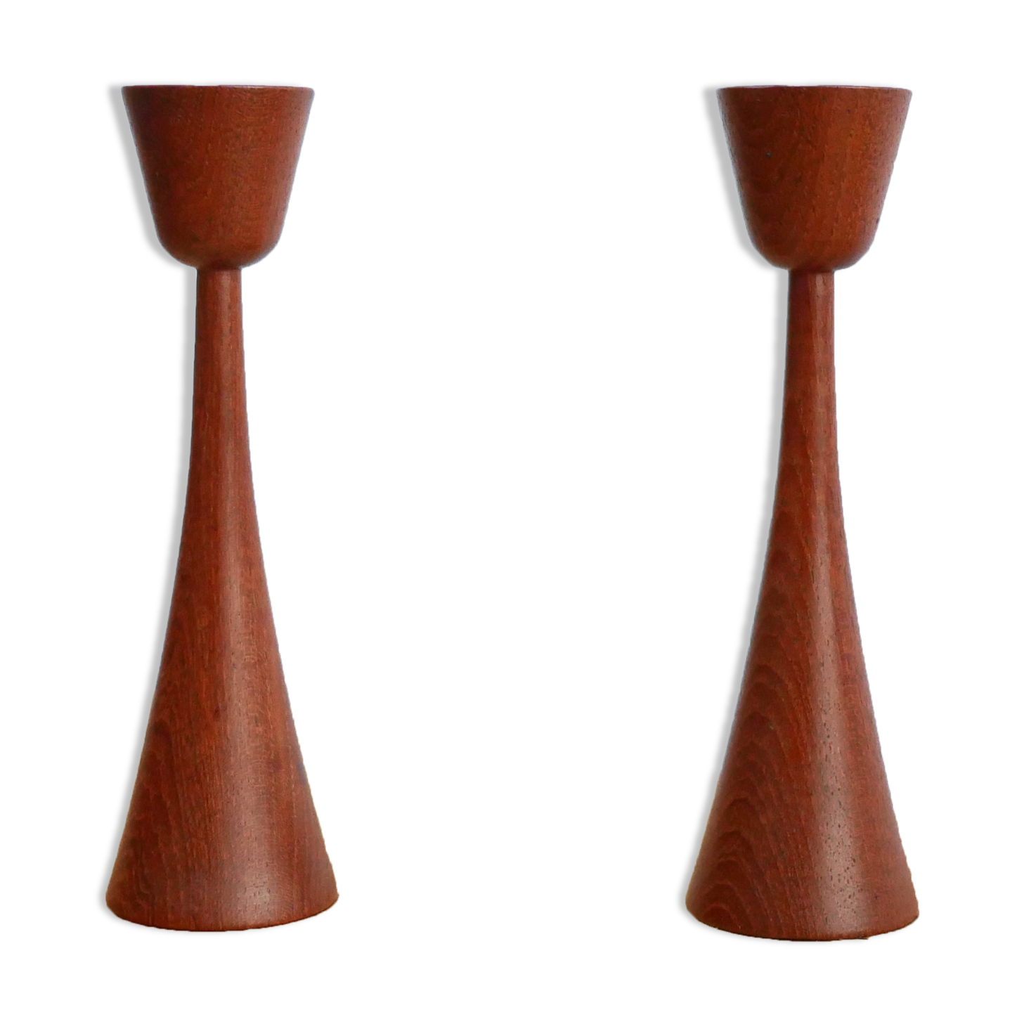 Pair of vintage Scandinavian teak candle holders