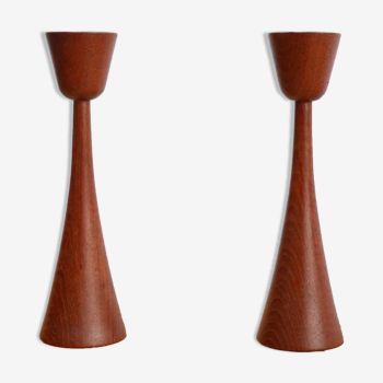 Pair of vintage Scandinavian teak candle holders