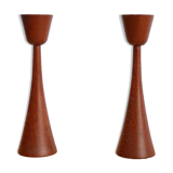 Paire de bougeoirs scandinaves vintage en teck