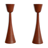 Pair of vintage Scandinavian teak candle holders