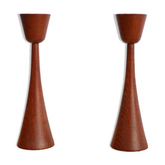 Pair of vintage Scandinavian teak candle holders