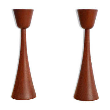 Pair of vintage Scandinavian teak candle holders