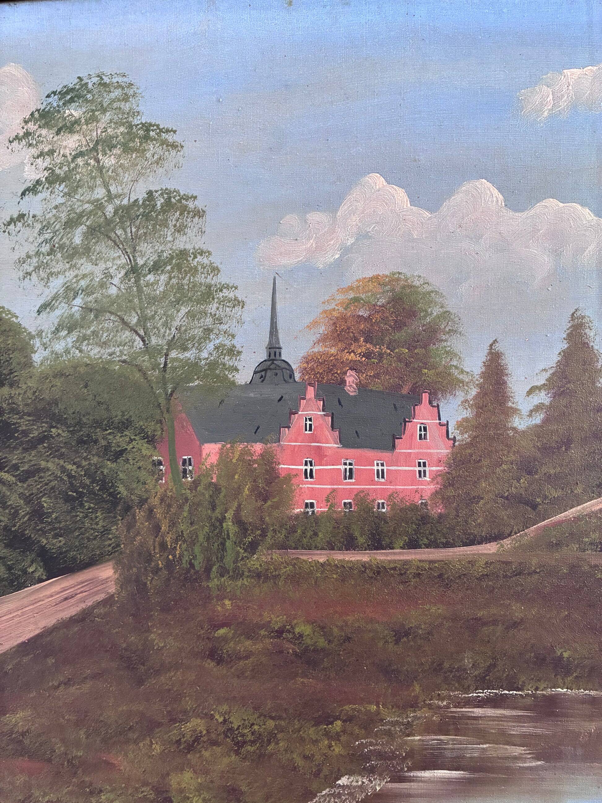 Vintage original landscape oil painting, signed countryside art, c. 1930