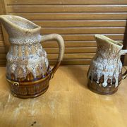 Pair of Barrel-Shaped Pitchers REVOL Flamed Ceramic 1/4 Litre Vintage