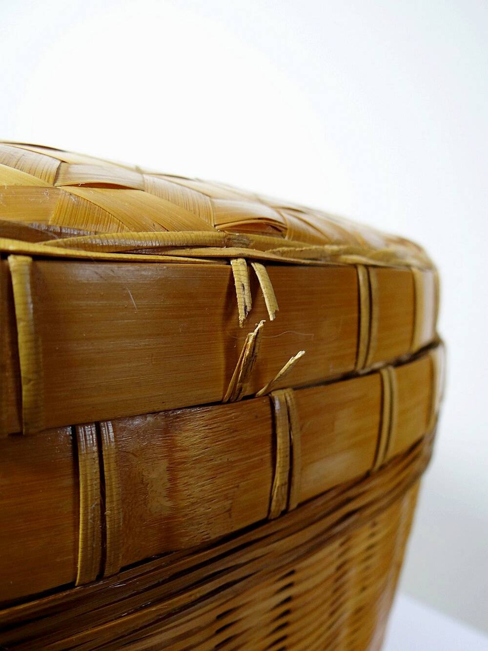 4 boîtes gigognes en bambou tressé, artisanat asiatique vintage