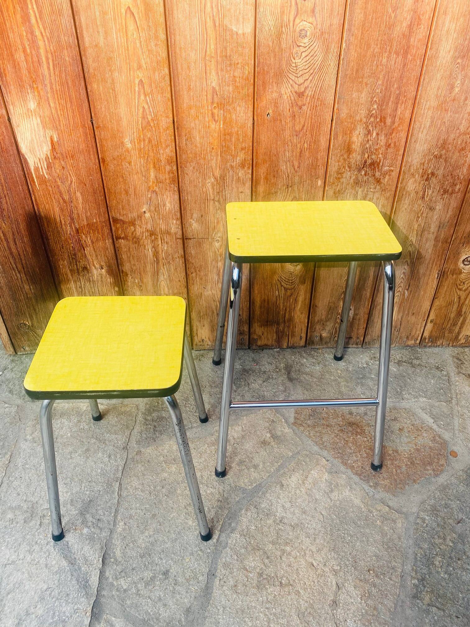 Set of 2 yellow Formica stools