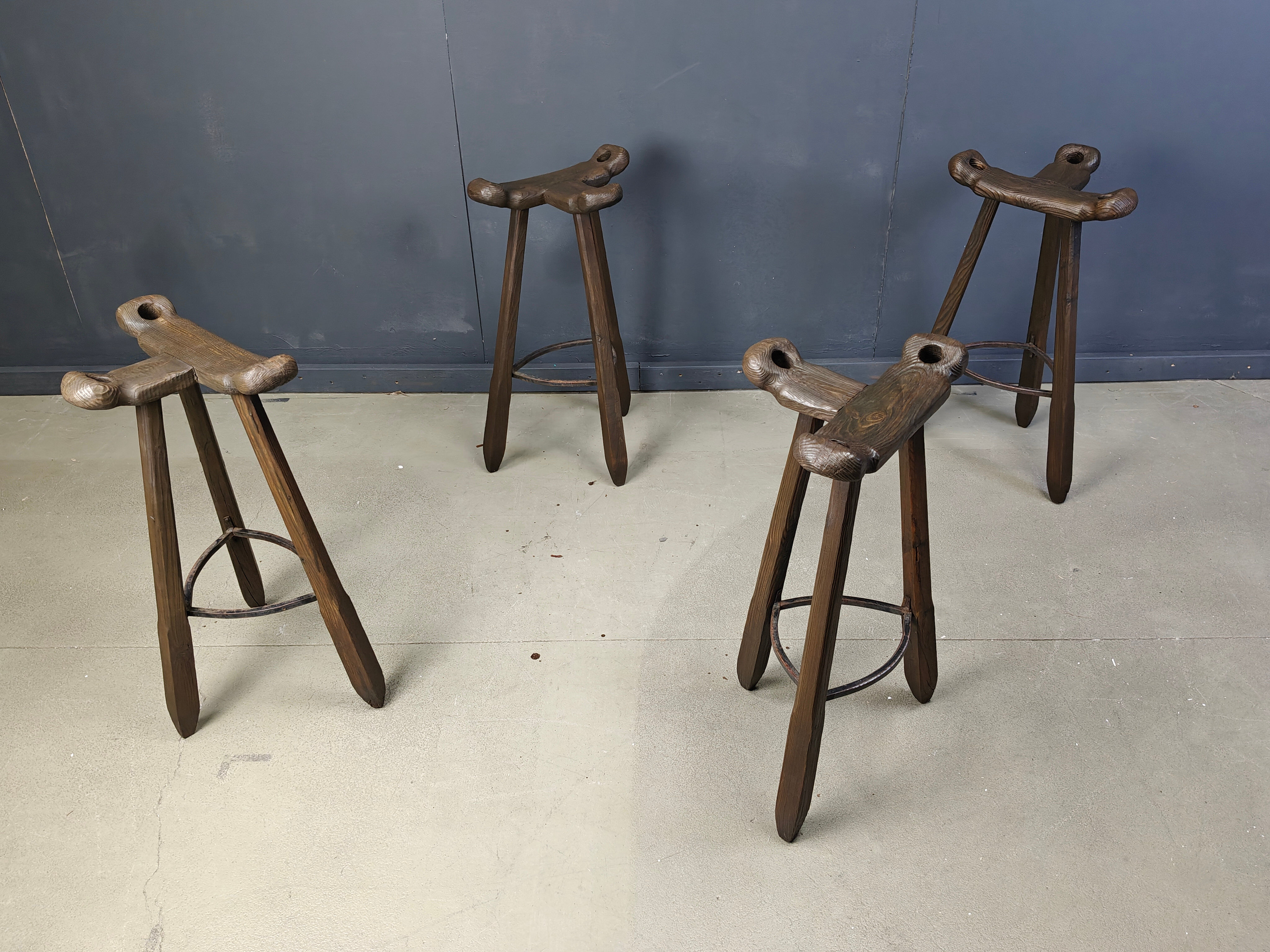 Mid-century brutalist bar stools - set of 4, 1960s