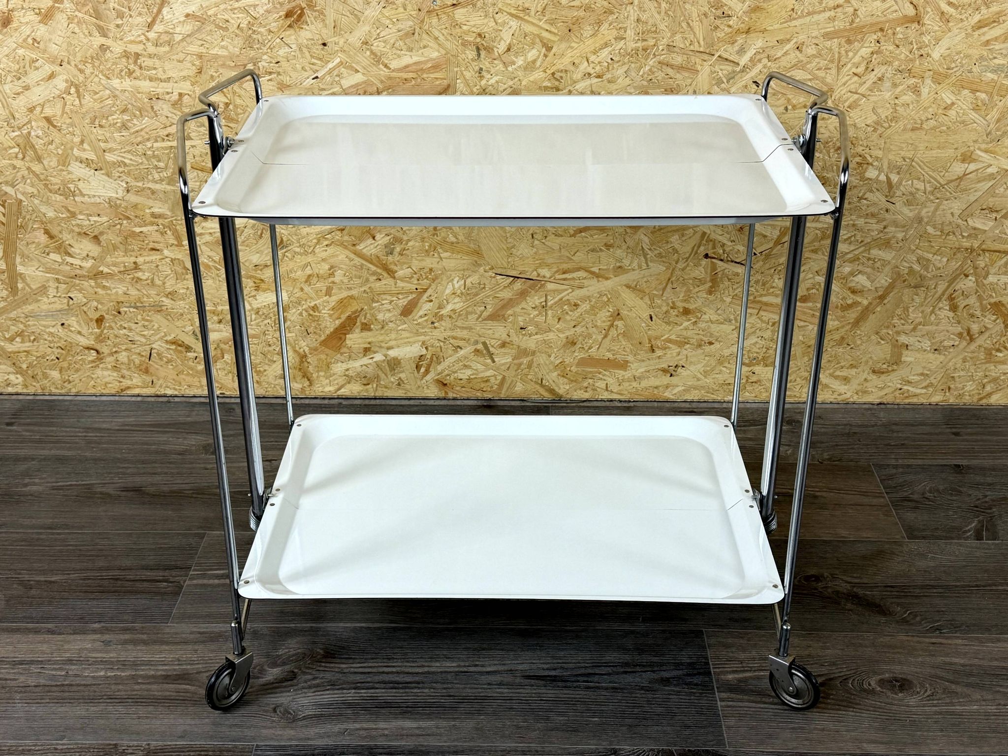 1960s 1970s Serving Cart Dinette Side Table Space Age Design Chrome White