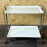 1960s 1970s Serving Cart Dinette Side Table Space Age Design Chrome White