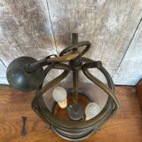 Ancienne suspension lanterne laiton 2 lumières + cylindre verre vintage