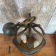 Ancienne suspension lanterne laiton 2 lumières + cylindre verre vintage