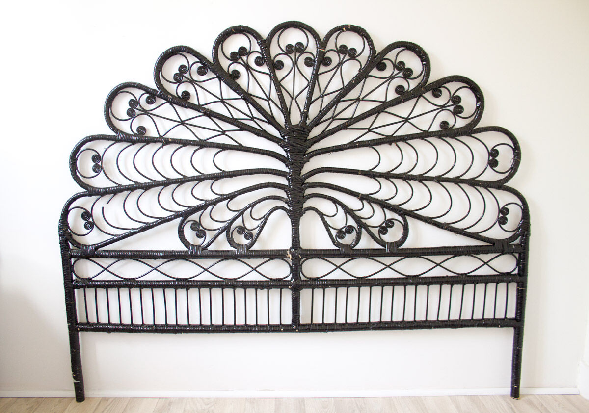 Black peacock rattan headboard