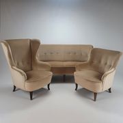 Ensemble de 2 fauteuils et canapé design du milieu du siècle, velours, années 1950