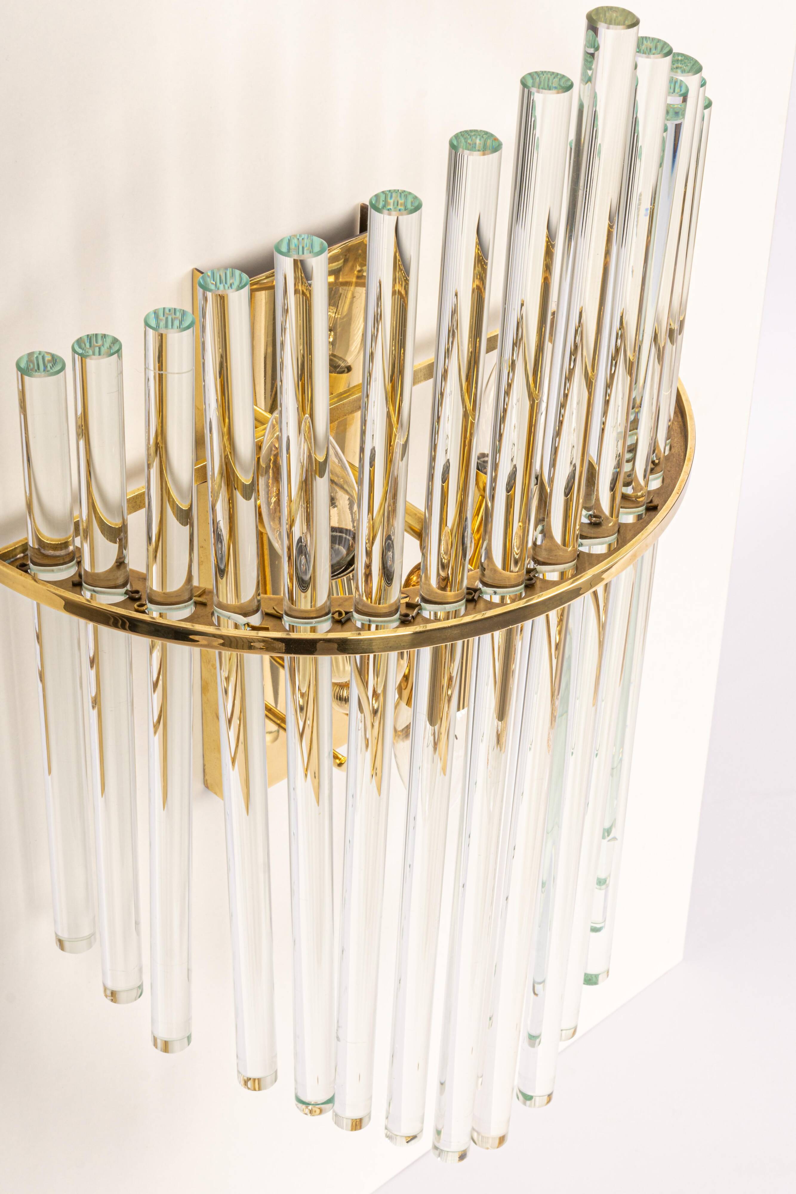 Pairs of magnificent crystal stem wall lights by Christoph Palme, Germany, 1970s.