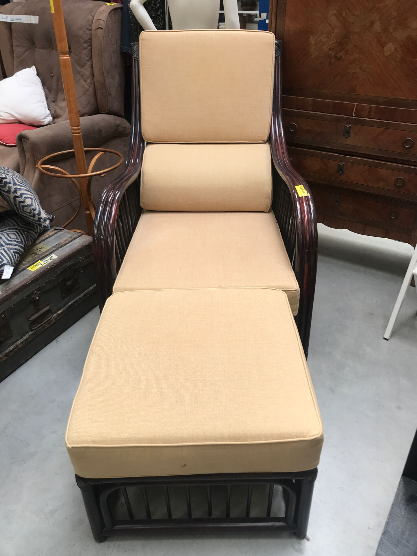 Rattan armchair and footrest