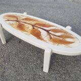 Vintage oval wooden and ceramic coffee table signed Dan - Vallauris