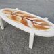 Vintage oval wooden and ceramic coffee table signed Dan - Vallauris