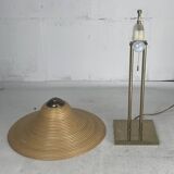 Lampe de table en laiton et rotin en roseau, Italie 1970