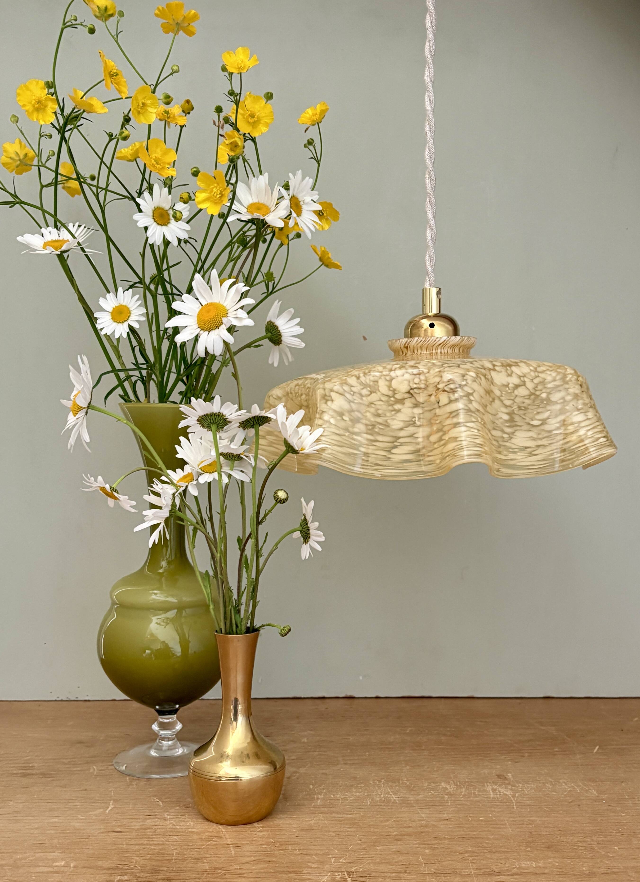 Vintage yellow Clichy glass lampshade pendant light