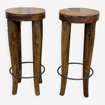 Pair of teak stools of the 1980s