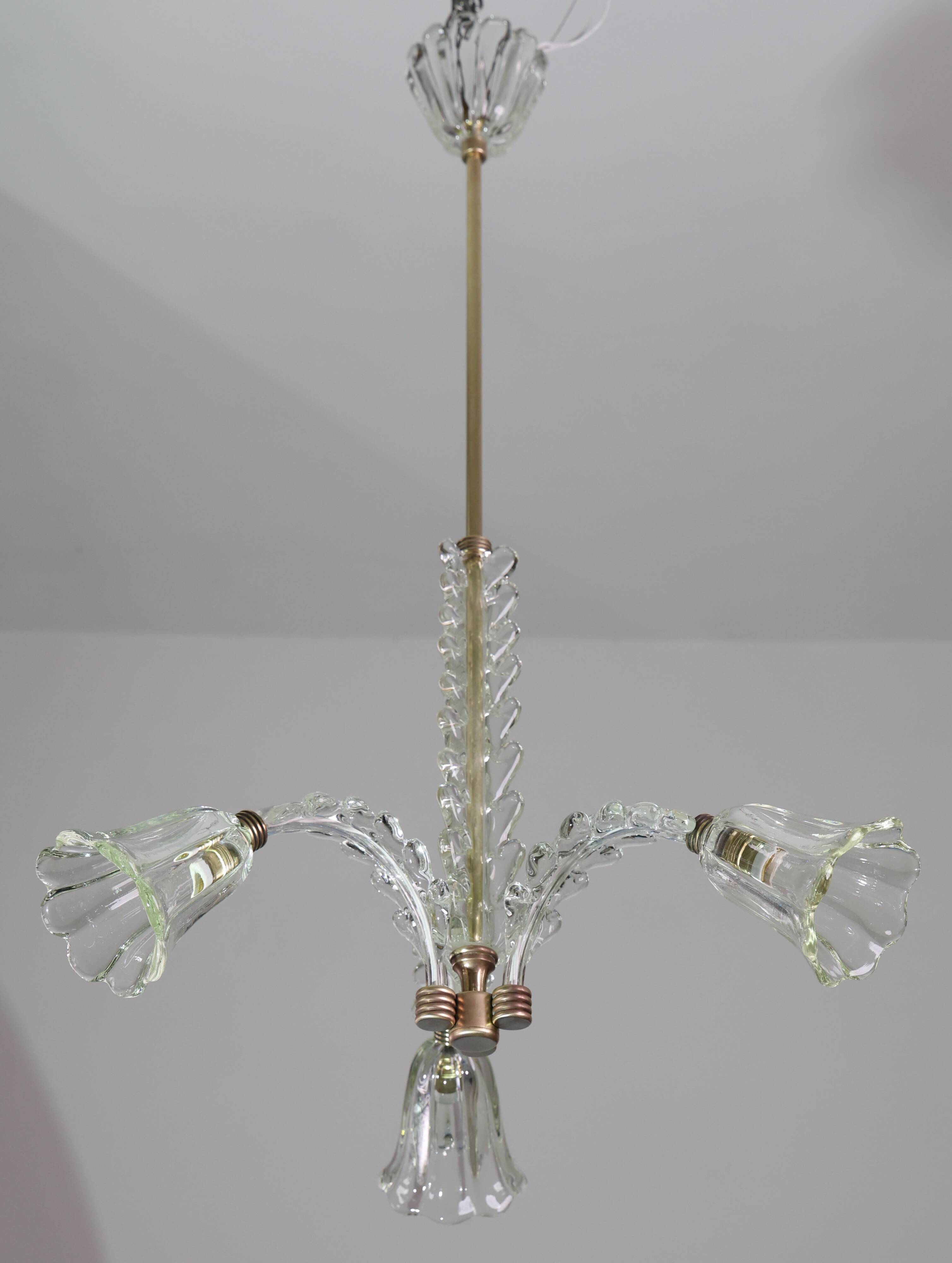 Charming Art Deco Chandelier by Barovier e Toso, 1940s