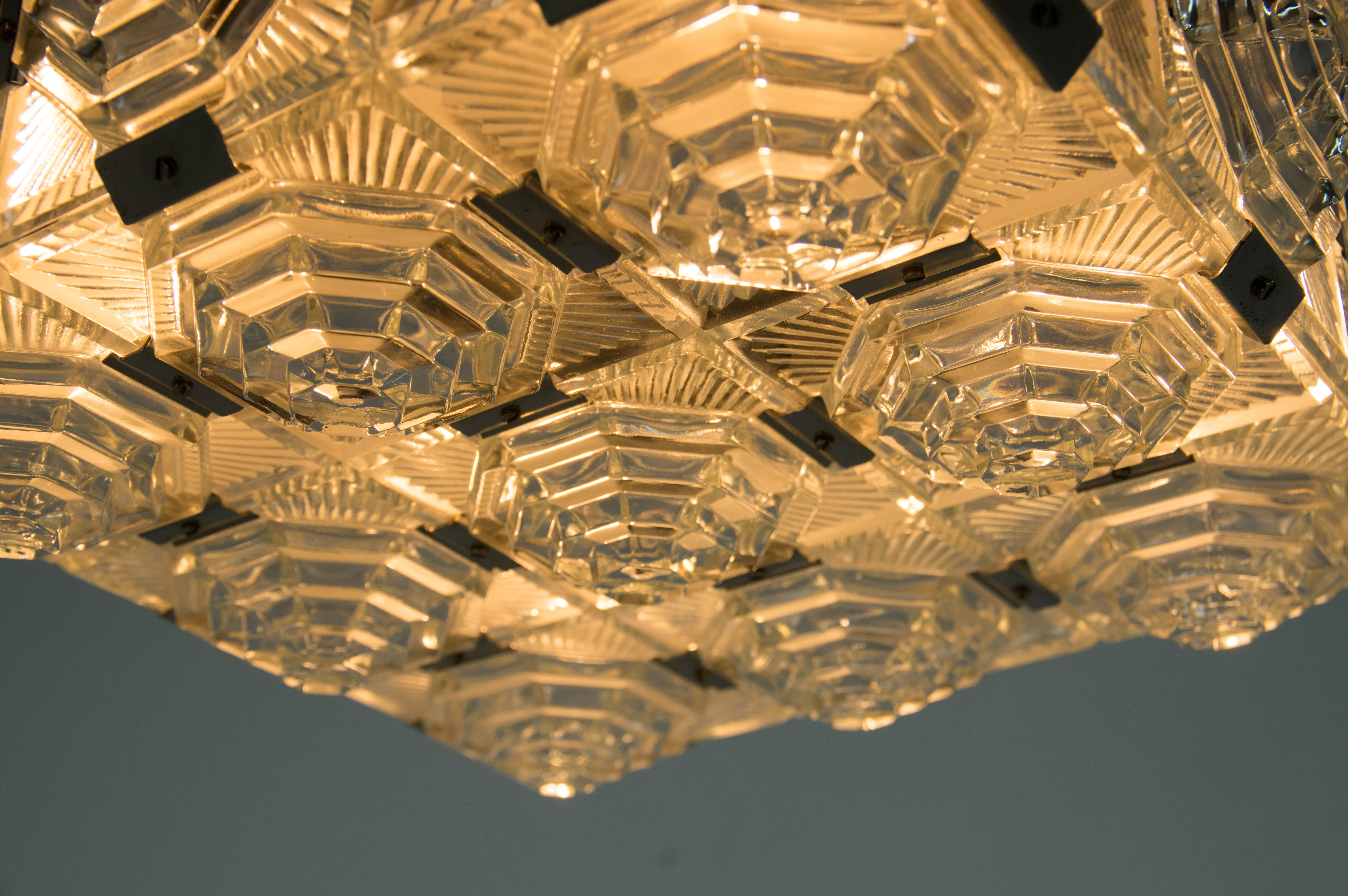 Brutalist Glass Chandelier by Kamenicky Senov, 1970s