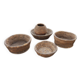5 anciens paniers / palissous en paille tressée