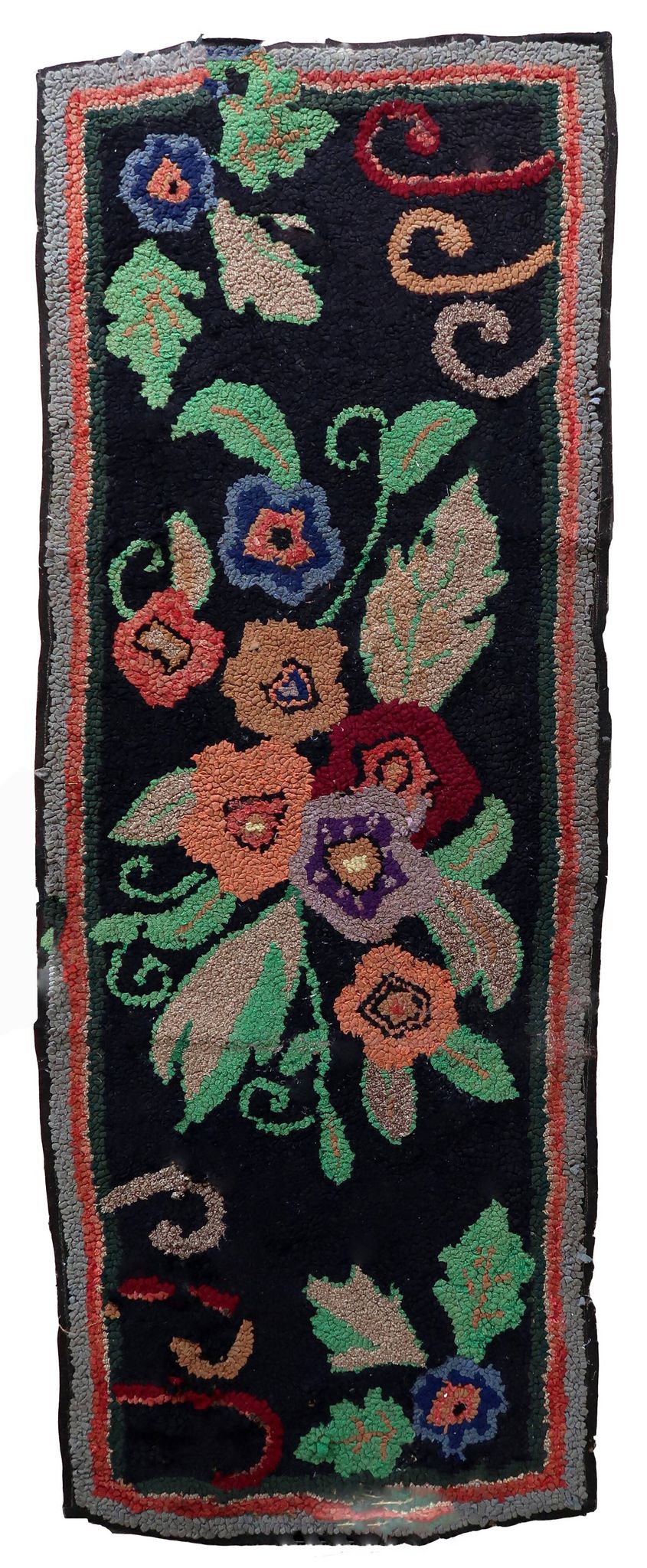 Tapis ancien fait main American Hooked 65cm x 168cm - 1C989