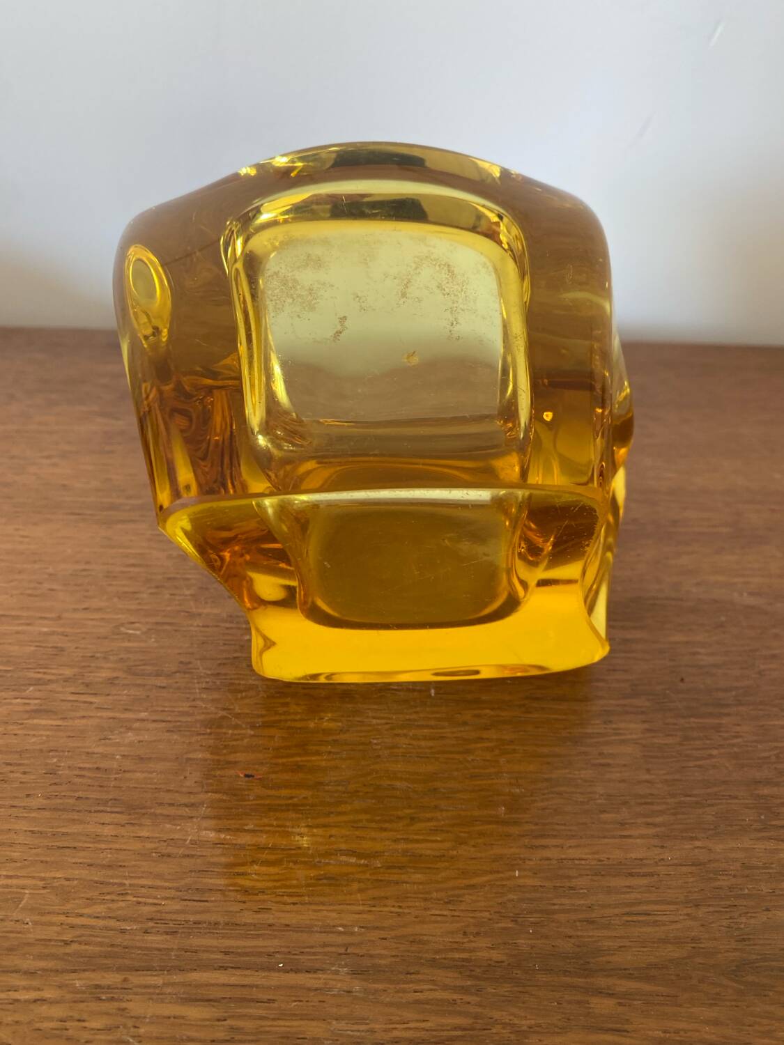 Antique Vintage Orange Yellow Molded Crystal Pocket Ashtray #C268