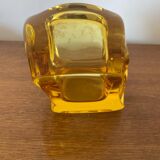 Cendrier, vide poche en cristal moulé jaune orangé vintage