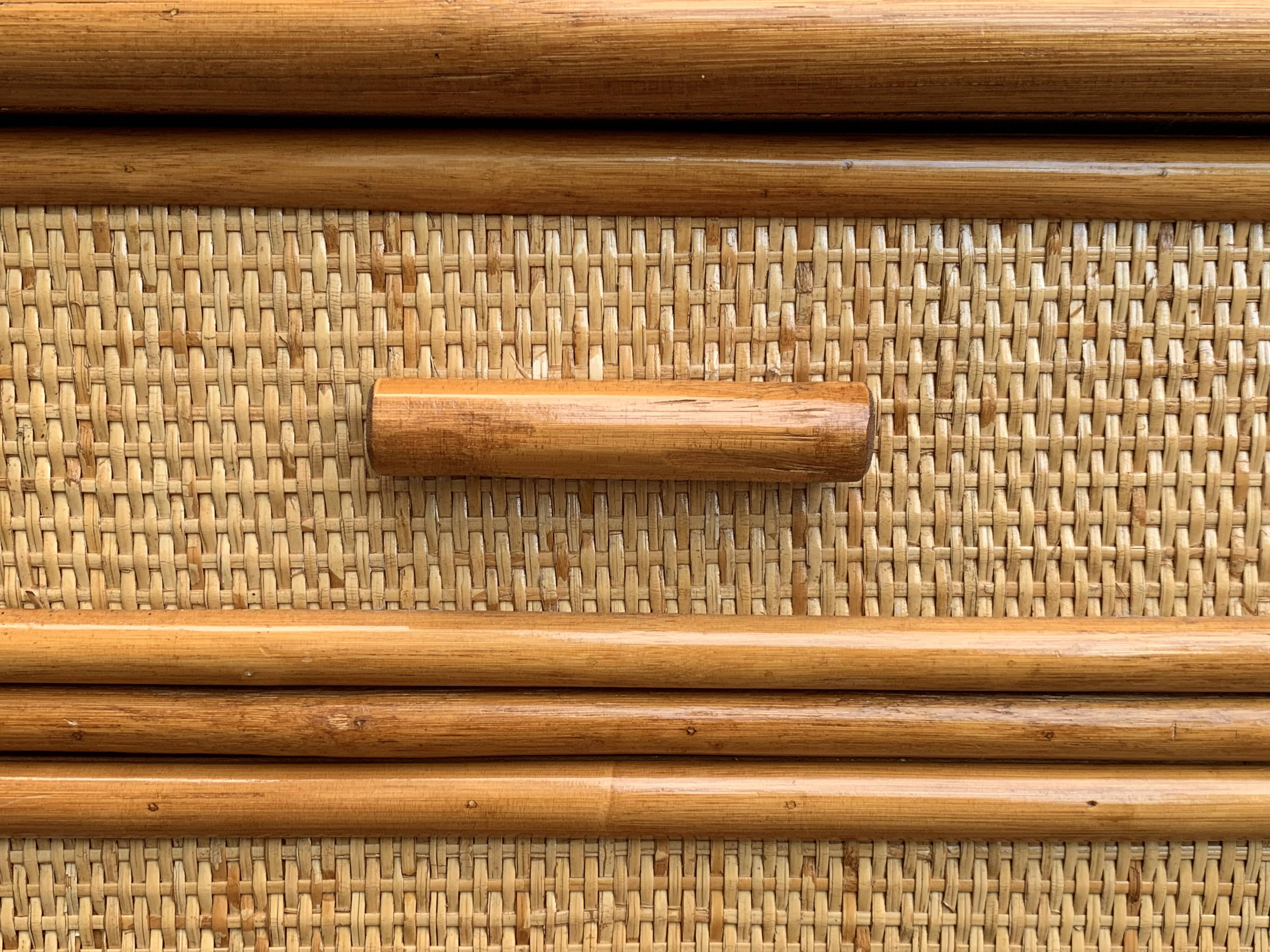 Vintage rattan and woven wicker chest of drawers 1970