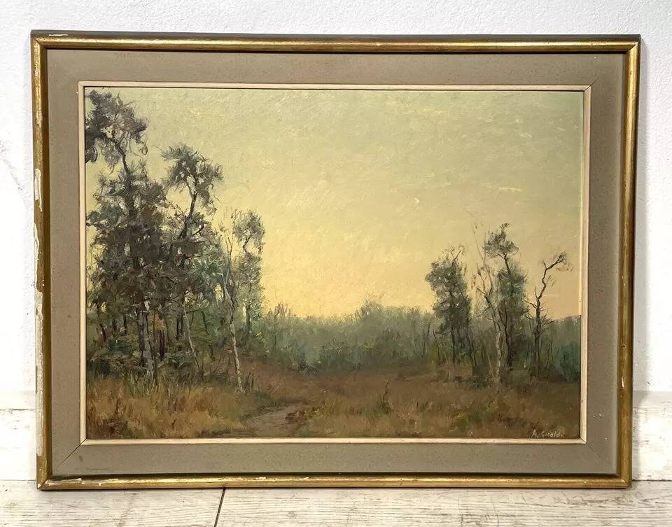 Impressionist Style Lake Landscape Oil Painting, Framed