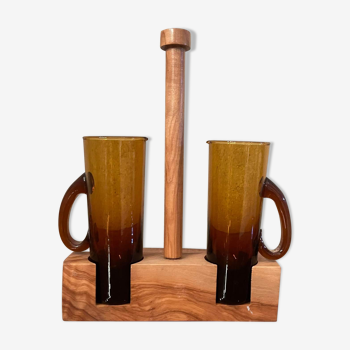 Service huile vinaigre présentoir en bois vintage