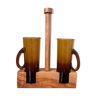 Service huile vinaigre présentoir en bois vintage